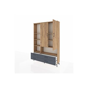 Arges Dolap 8 Raflı 4 Çekmeceli 2 Kapaklı 132x30x195 Çam-çam/antrasit