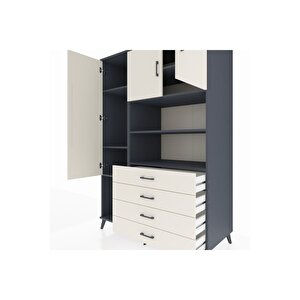 Kronos Dolap 7 Raflı 4 Çekmeceli 3 Kapaklı 132x59x195 Antrasit-aytaşı/aytaşı