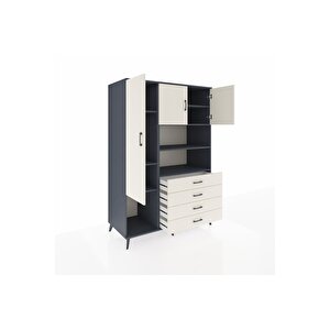 Kronos Dolap 7 Raflı 4 Çekmeceli 3 Kapaklı 132x59x195 Antrasit-aytaşı/aytaşı