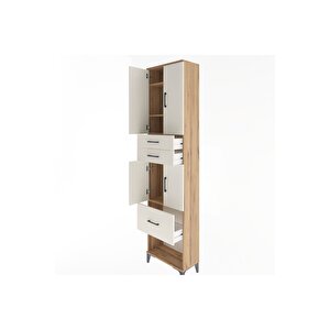 Arges Dolap 4 Raflı 3 Çekmeceli 4 Kapaklı 60x30x243 Çam-aytaşı