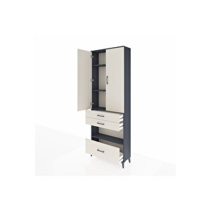 Arges Dolap 4 Raflı 3 Çekmeceli 2 Kapaklı 88x30x243 Antrasit-aytaşı