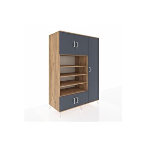 Kronos Dolap 11 Raflı 5 Kapaklı 132x59x195 Çam-antrasit/çam