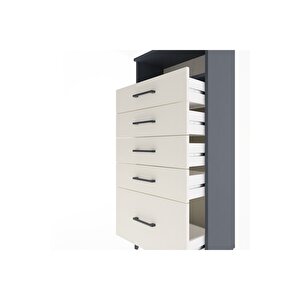Arges Dolap Tek Raflı 5 Çekmeceli 60x30x134 Antrasit-aytaşı