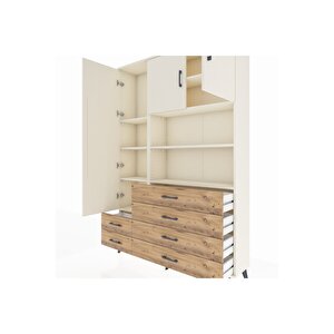 Arges Dolap 8 Raflı 6 Çekmeceli 3 Kapaklı 132x30x195 Aytaşı-aytaşı/çam