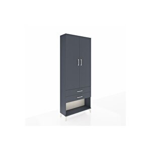 Arges Dolap 3 Raflı 2 Çekmeceli 2 Kapaklı 88x30x221 Antrasit-antrasit