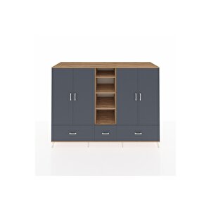 Kronos Dolap 12 Raflı 3 Çekmeceli 4 Kapaklı 220x59x163 Çam-antrasit