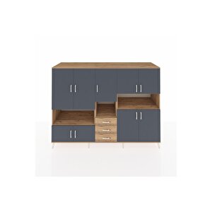 Kronos Dolap 13 Raflı 3 Çekmeceli 9 Kapaklı 220x59x163 Çam-antrasit/çam