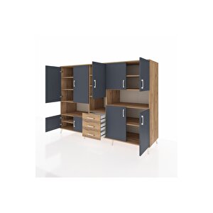 Kronos Dolap 13 Raflı 3 Çekmeceli 9 Kapaklı 220x59x163 Çam-antrasit/çam