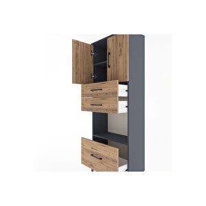 Arges Dolap 3 Raflı 3 Çekmeceli 2 Kapaklı 60x30x163 Antrasit-çam