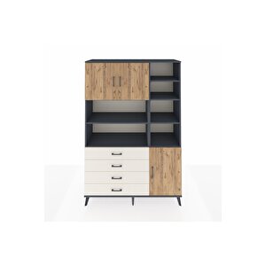 Hyperion Dolap 9 Raflı 4 Çekmeceli 3 Kapaklı 132x44x195 Antrasit-çam/aytaşı