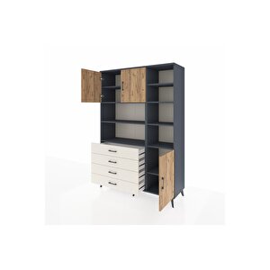 Hyperion Dolap 9 Raflı 4 Çekmeceli 3 Kapaklı 132x44x195 Antrasit-çam/aytaşı