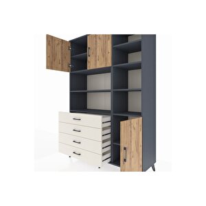 Hyperion Dolap 9 Raflı 4 Çekmeceli 3 Kapaklı 132x44x195 Antrasit-çam/aytaşı