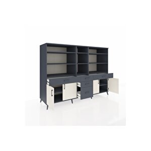 Kronos Dolap 11 Raflı 5 Çekmeceli 4 Kapaklı 220x59x163 Antrasit-aytaşı/antrasit