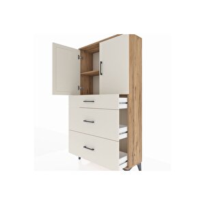 Arges Dolap 2 Raflı 3 Çekmeceli 2 Kapaklı 88x30x163 Çam-aytaşı