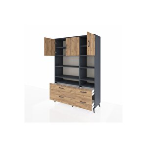 Hyperion Gardrop 10 Raflı 4 Çekmeceli 3 Kapaklı 132x44x195 Antrasit-çam
