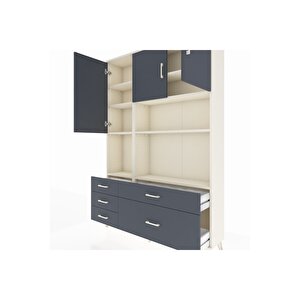 Arges Gardrop 8 Raflı 5 Çekmeceli 3 Kapaklı 132x30x195 Aytaşı-antrasit