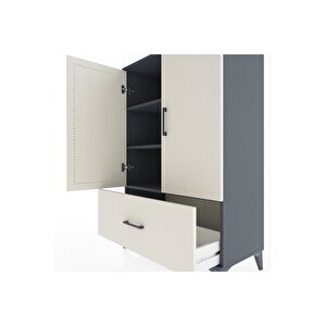 Hyperion Dolap 3 Raflı Tek Çekmeceli 2 Kapaklı 88x44x134 Antrasit-aytaşı