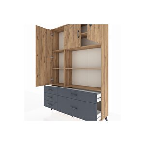 Arges Dolap 7 Raflı 5 Çekmeceli 3 Kapaklı 132x30x195 Çam-çam/antrasit