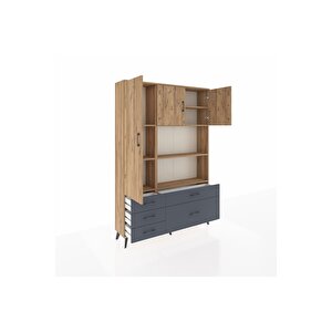Arges Dolap 7 Raflı 5 Çekmeceli 3 Kapaklı 132x30x195 Çam-çam/antrasit