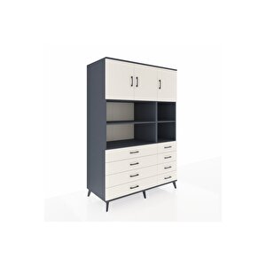 Kronos Dolap 8 Raflı 8 Çekmeceli 3 Kapaklı 132x59x195 Antrasit-aytaşı/aytaşı