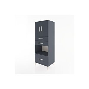 Hyperion Dolap 3 Raflı 3 Çekmeceli 2 Kapaklı 60x44x163 Antrasit-antrasit