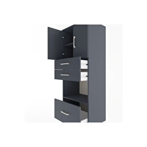 Hyperion Dolap 3 Raflı 3 Çekmeceli 2 Kapaklı 60x44x163 Antrasit-antrasit