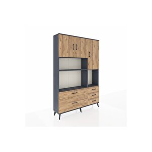 Arges Gardrop 8 Raflı 5 Çekmeceli 3 Kapaklı 132x30x195 Antrasit-çam