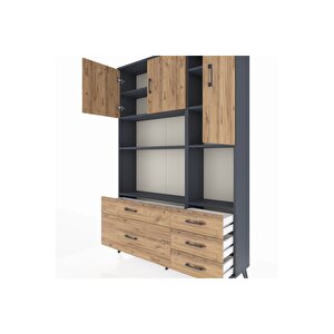 Arges Gardrop 8 Raflı 5 Çekmeceli 3 Kapaklı 132x30x195 Antrasit-çam