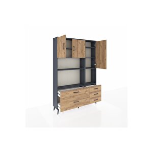 Arges Gardrop 8 Raflı 5 Çekmeceli 3 Kapaklı 132x30x195 Antrasit-çam