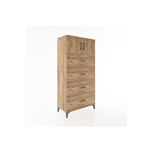 Hyperion Dolap Tek Raflı 4 Çekmeceli 2 Kapaklı 88x44x182 Çam-çam