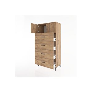 Hyperion Dolap Tek Raflı 4 Çekmeceli 2 Kapaklı 88x44x182 Çam-çam
