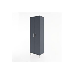 Hyperion Dolap 3 Raflı 2 Kapaklı Tek Askılı 60x44x195 Antrasit-antrasit