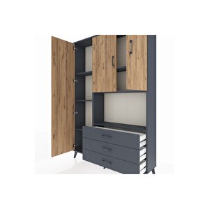 Arges Dolap 6 Raflı 3 Çekmeceli 3 Kapaklı 132x30x195 Antrasit-çam/antrasit