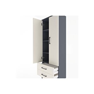 Arges Dolap 4 Raflı 2 Çekmeceli 2 Kapaklı 60x30x163 Antrasit-aytaşı