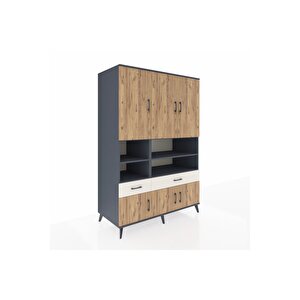 Kronos Dolap 8 Raflı 2 Çekmeceli 6 Kapaklı 132x59x195 Antrasit-çam/aytaşı