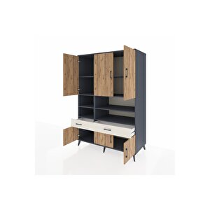 Kronos Dolap 8 Raflı 2 Çekmeceli 6 Kapaklı 132x59x195 Antrasit-çam/aytaşı