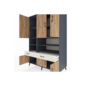 Kronos Dolap 8 Raflı 2 Çekmeceli 6 Kapaklı 132x59x195 Antrasit-çam/aytaşı