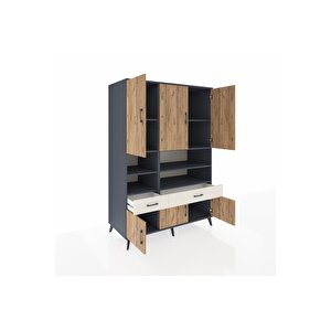 Kronos Dolap 8 Raflı 2 Çekmeceli 6 Kapaklı 132x59x195 Antrasit-çam/aytaşı