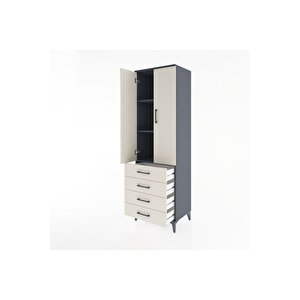 Hyperion Dolap 3 Raflı 4 Çekmeceli 2 Kapaklı 60x44x195 Antrasit-aytaşı
