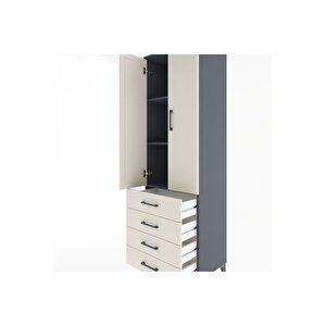 Hyperion Dolap 3 Raflı 4 Çekmeceli 2 Kapaklı 60x44x195 Antrasit-aytaşı