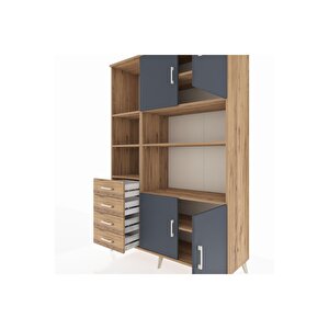 Hyperion Dolap 8 Raflı 4 Çekmeceli 4 Kapaklı 132x44x195 Çam-antrasit/çam