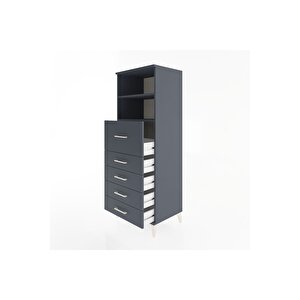 Hyperion Dolap 2 Raflı 5 Çekmeceli 60x44x163 Antrasit-antrasit