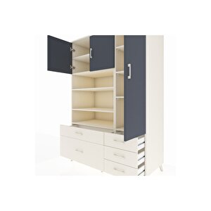 Kronos Dolap 9 Raflı 5 Çekmeceli 3 Kapaklı 132x59x195 Aytaşı-antrasit/aytaşı