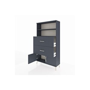Arges Dolap 2 Raflı 2 Çekmeceli 2 Kapaklı 88x30x163 Antrasit-antrasit