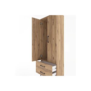 Arges Dolap Tek Raflı 2 Çekmeceli Tek Askılı 60x30x163 Çam-çam