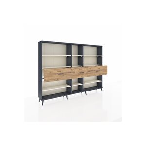 Arges Dolap 9 Raflı 3 Çekmeceli  220x30x163 Antrasit-aytaşı/çam