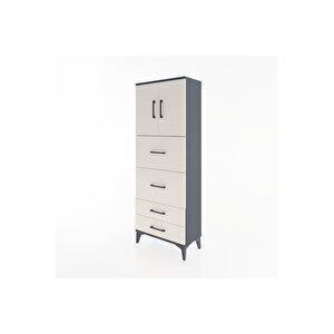 Arges Dolap 2 Raflı 4 Çekmeceli 2 Kapaklı 60x30x163 Antrasit-aytaşı