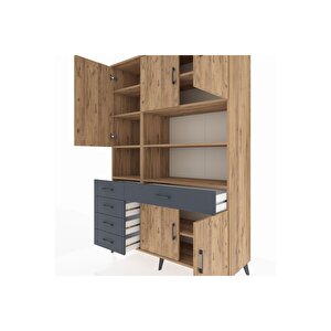 Hyperion Dolap 9 Raflı 5 Çekmeceli 5 Kapaklı 132x44x195 Çam-çam/antrasit