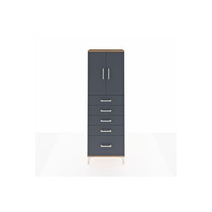 Arges Dolap 2 Raflı 5 Çekmeceli 2 Kapaklı 60x30x182 Çam-antrasit
