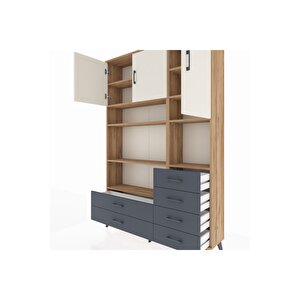 Arges Dolap 9 Raflı 6 Çekmeceli 3 Kapaklı 132x30x195 Çam-aytaşı/antrasit